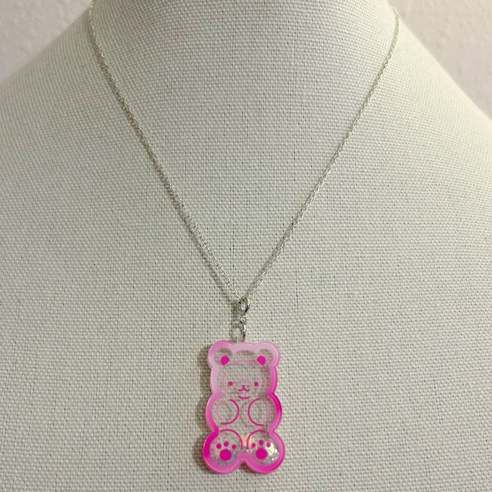 Pink Bear Pendant Necklace
